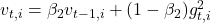  v_{t,i} = \beta_2 v_{t-1,i} + (1 - \beta_2) g_{t,i}^2 