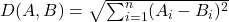 D(A, B) = \sqrt{\sum_{i=1}^{n} (A_i - B_i)^2}