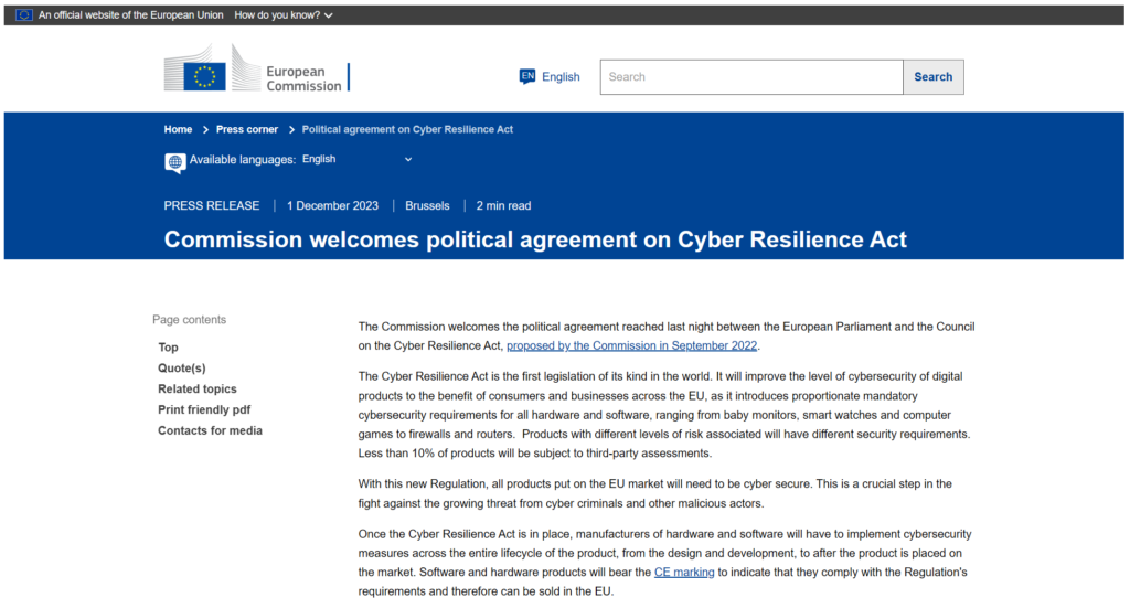 Commission welcomes political agreement on Cyber Resilience Act